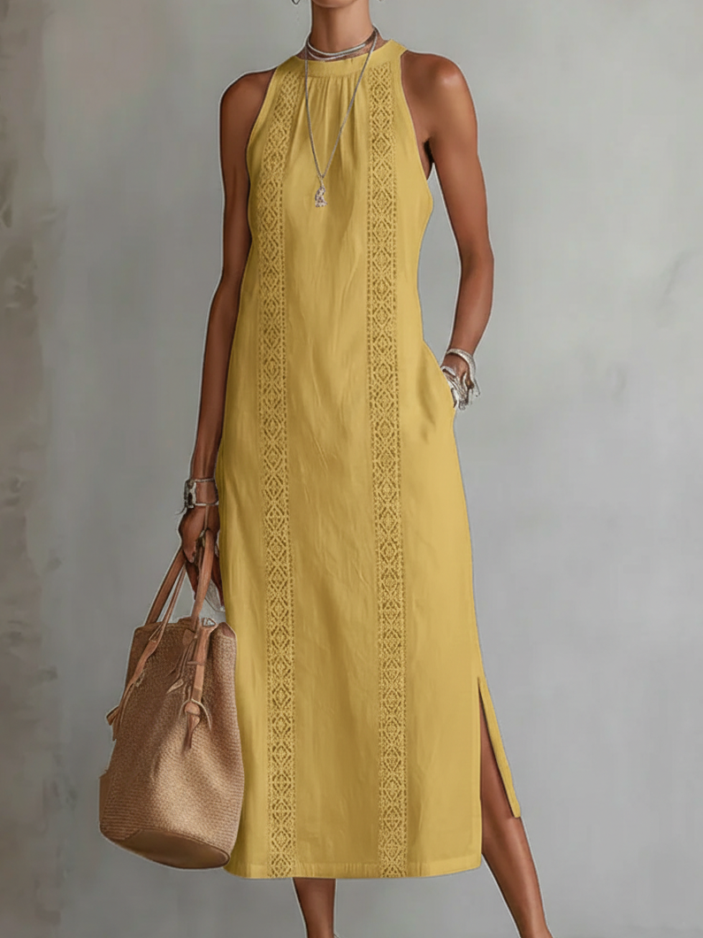 Jimena | Abito Midi in Lino con Collo Mao - Eleganza e Comfort per Ogni Occasione!