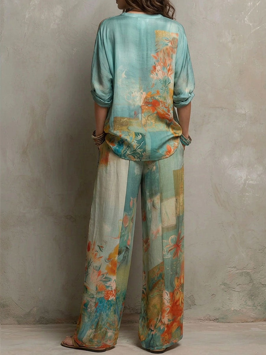 Chiara | Set Floreale Elegante con Pantaloni Ampi - Stile e Comfort per Ogni Occasione!