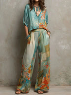 Chiara | Set Floreale Elegante con Pantaloni Ampi - Stile e Comfort per Ogni Occasione!