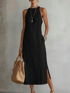 Jimena | Abito Midi in Lino con Collo Mao - Eleganza e Comfort per Ogni Occasione!