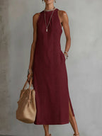 Jimena | Abito Midi in Lino con Collo Mao - Eleganza e Comfort per Ogni Occasione!