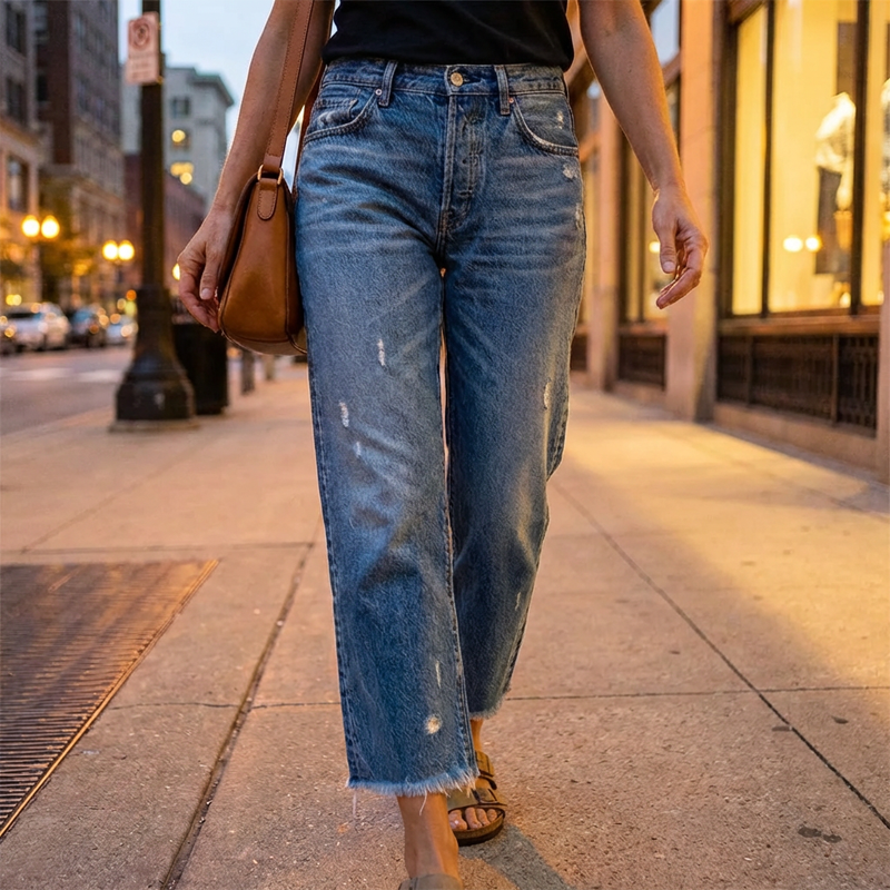 Jeans Dritti Cropped Retro per Donna - Stile Vintage e Comfort Unico!