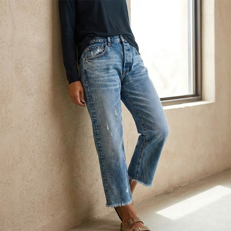 Jeans Dritti Cropped Retro per Donna - Stile Vintage e Comfort Unico!